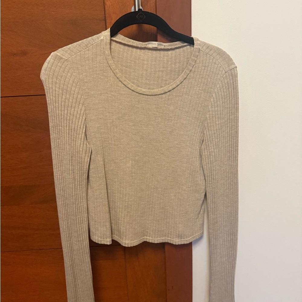 Reformation Taupe Ribbed Long Sleeve Top